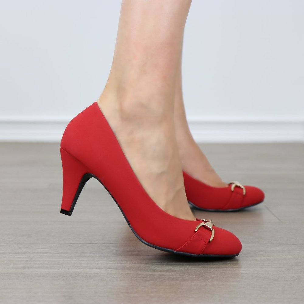 Red Vintage Style Round Toe Comfort Pumps - Picture 5 of 7